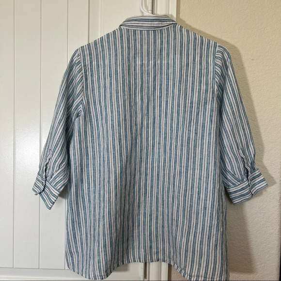 J. Jill Love Linen Womens Popover Tunic Top White Blue Striped Collar XS - Picture 2 of 8
